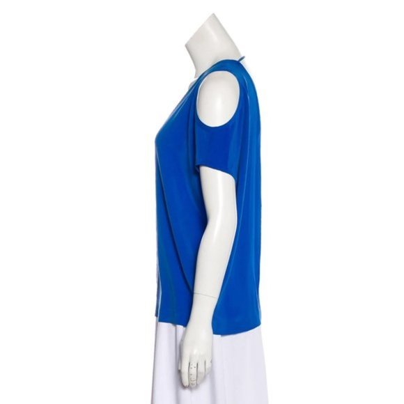 Cut25 Yigal Azrouel Women 4 Silk Cutout Blue silk top cold shoulder short sleeve - Picture 3 of 8